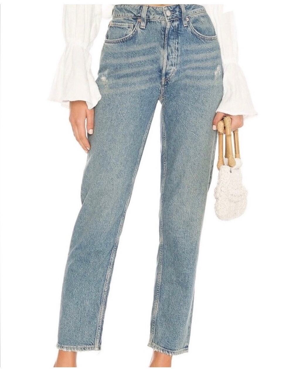 We The Free Jeans Womens 29 Blue Fast Times High Rise Mom Distressed Button Fly
